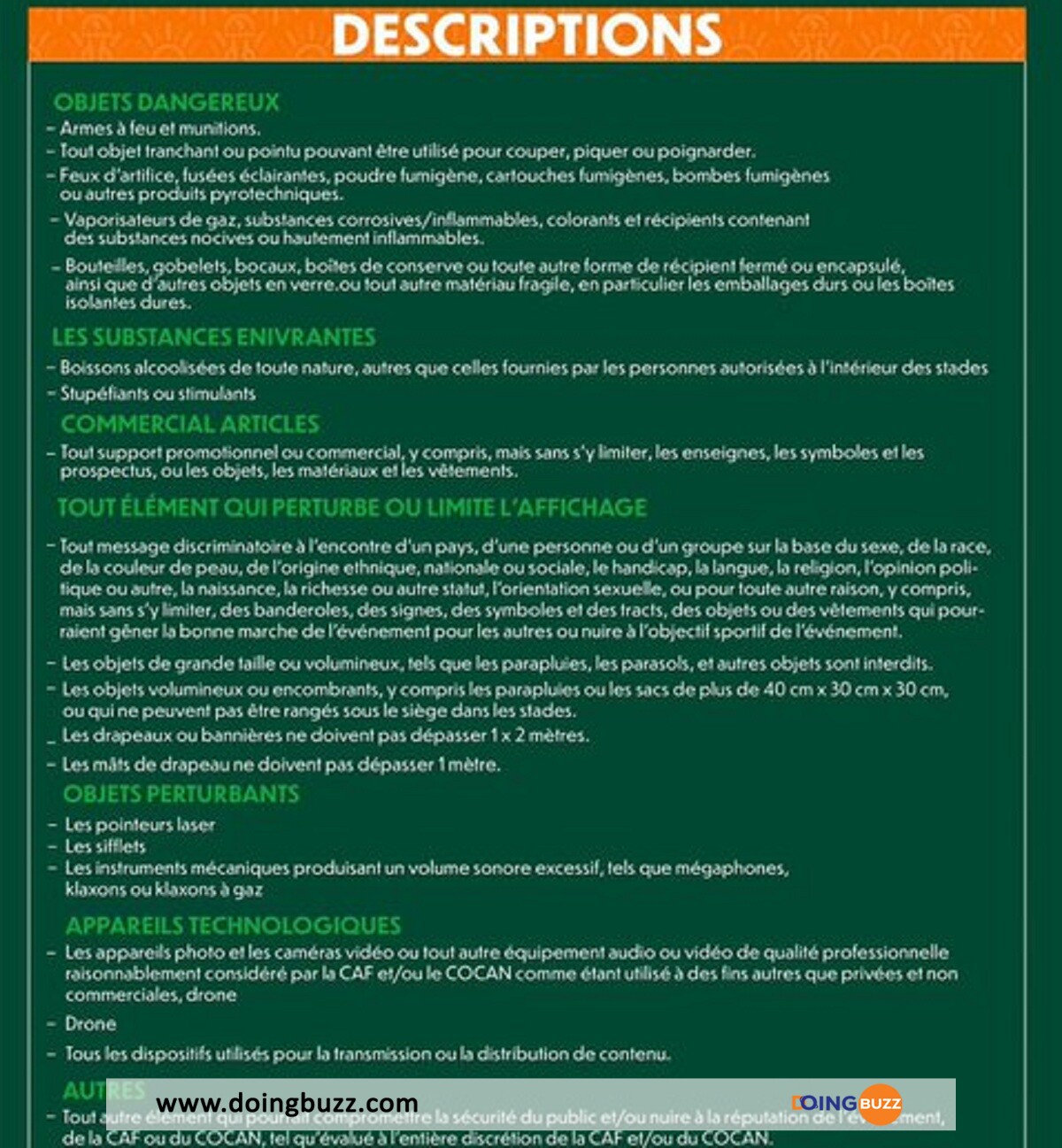 Stades / Can 2023 : Voici La Liste Des Objets Interdits ! (Photos)