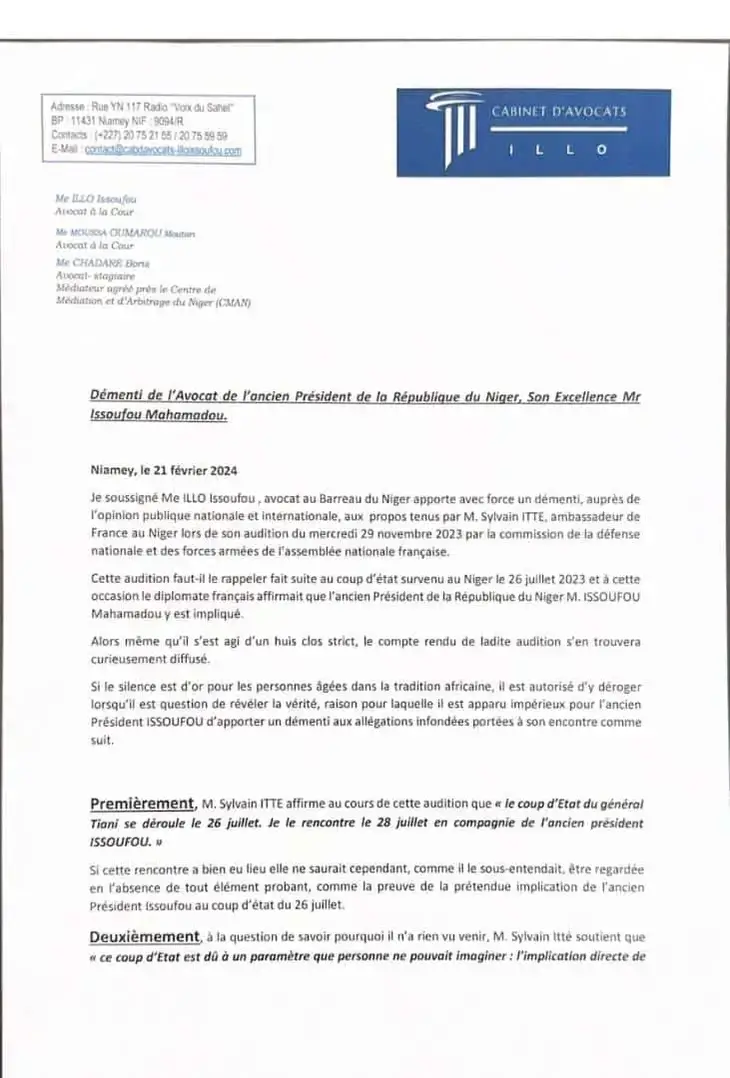 Communiqué De L’avocat De Mahamadou Issoufou