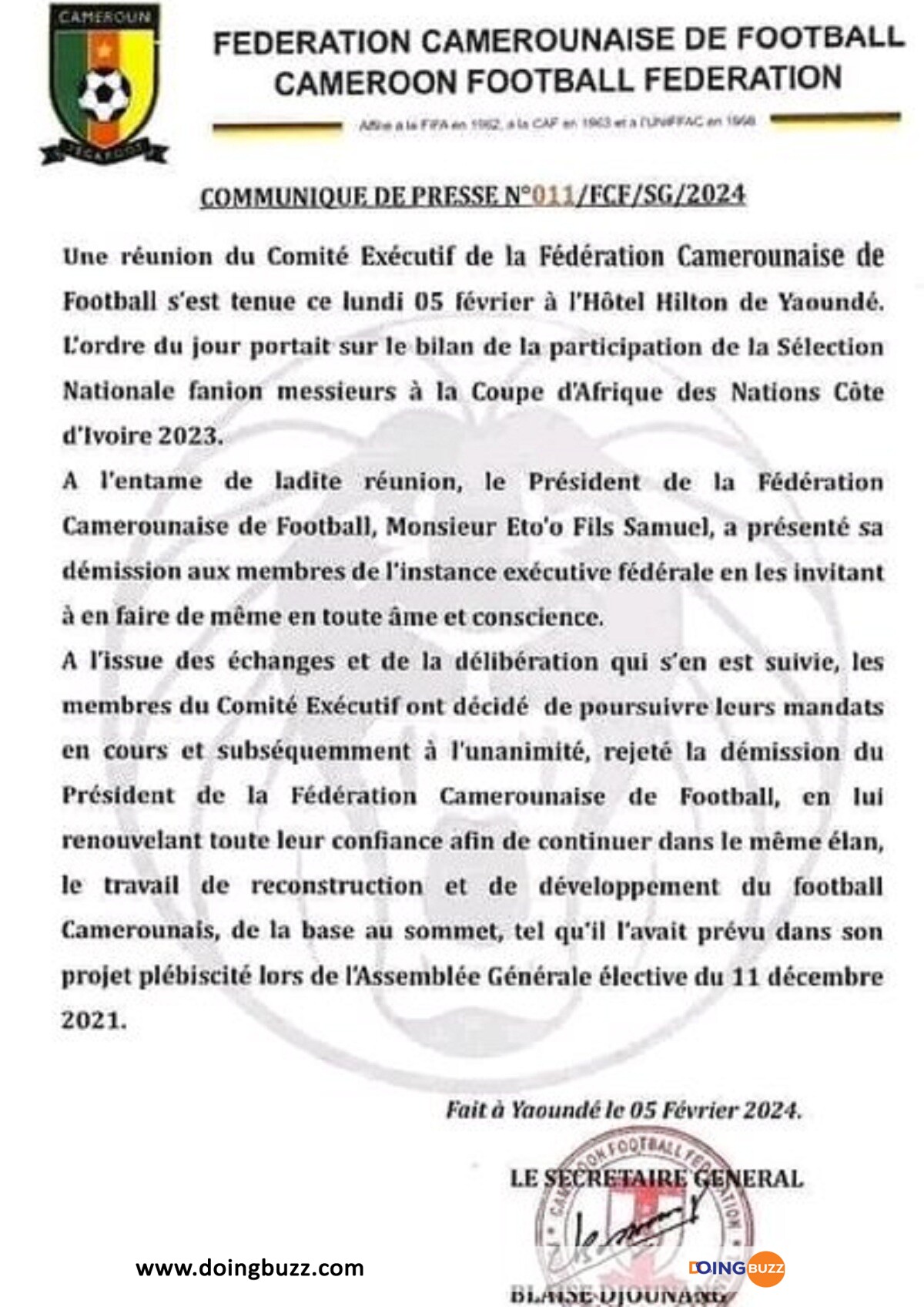 Can 2023 : Le Président De La Fecafoot, Samuel Eto'O A Présenté Sa Démission !